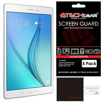 Abbildung von TECHGEAR [5 Stück Displayschutz für Galaxy Tab A 9.7 Zoll Ultra Klare Schutzfolie Samsung (SM T550 / SM T551 T555) mit Reinigungstuch + Applikationskarte