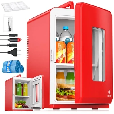 Abbildung von KESSER® 2in1 Mini Kühlschrank Kühlbox 15 Liter Kühl und Heizfunktion Tragbarer AC DC 220 240V/12V Steckdose Zigarettenanzünder Warmhaltebox, Thermobox Auto Büros Zimmer Camping Garten Rot