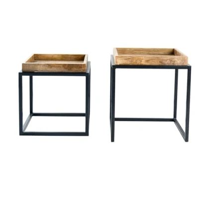 Abbildung von riess ambiente Beistelltisch SERVITEUR 45cm natur / schwarz (Set, 2 St), Wohnzimmer · Mango Massivholz Metall lackiert Industrial Design