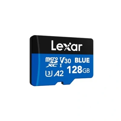Abbildung von Lexar Blue Micro SD Karte 128GB, bis zu 160 MB/s Lesen, microSDXC UHS I Karte, Klasse 10, U3, V30, A2, Full HD und 4K Video, Hochgeschwindigkeits Speicherkarte für Smartphones/Tablets/Actionkameras