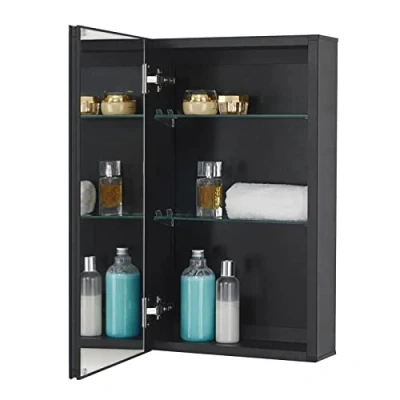 Abbildung von Fundin Badezimmer Spiegelschrank Einbau oder Aufputzmontage, schwarzer Aluminium Wandschrank mit Spiegel und verstellbaren Ablagen, 36 x 61cm