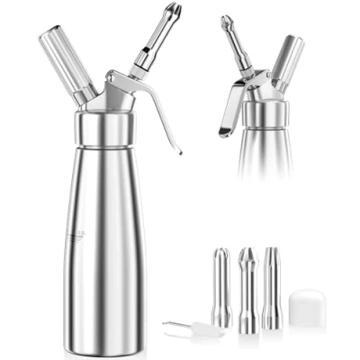 Abbildung von Newaner 500ml sahnespender, Sahnesyphon Aluminium mit 3 Edelstahl Deko Düsen und 1 Reinigungbürste, Auslaufsicherer sahnesiphon für die Zubereitung von Schlagsahne, Creme, Mousse Desserts