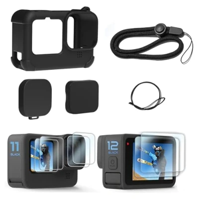 Abbildung von FitStill Silikon Schutzhülle für Hero 12/ 11 / 10 9 Black, Objektivdeckel &amp; Displayschutz Lanyard Go pro 12 Black Zubehör Kit