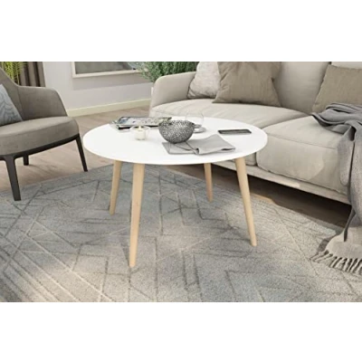 Abbildung von byLIVING Lasse Couchtisch/Melamin, Buche massiv Natur/skandinavischer Stil, Holzwerkstoff, braun/weiß, D 80, H 46 cm