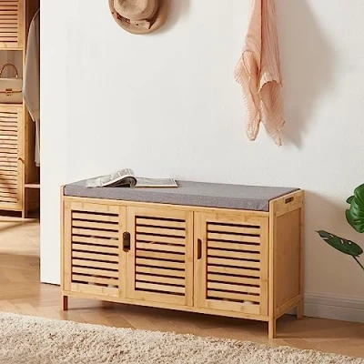 Abbildung von en.casa Schuhbank, »Selk« Schuhschrank mit Sitzfläche 50x90x35cm Bambus
