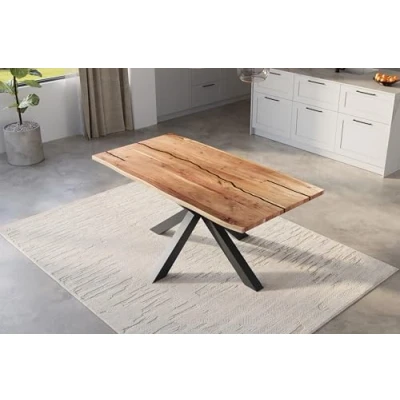 Abbildung von SAM Baumkantentisch 140 x 80 cm Polly, Epoxidharz Adern in Schwarz, Akazienholz massiv + naturfarben, Esstisch mit Spider Eisengestell Tischplatte 26 mm, echte Baumkante