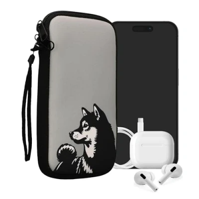 Abbildung von kwmobile Handytasche für Smartphones XXL 7&quot; Neopren Handy Tasche Hülle Cover Case Schutzhülle Shiba Hund Schwarz Weiß Grau 17,7 x 8,5 cm Innenmaße