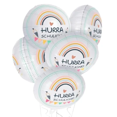 Abbildung von 5 Stück Einschulung Folienballon Deko HURRA Schulkind Luftballons Schulanfang Dekoration für Jungen Mädchen(5 Round)