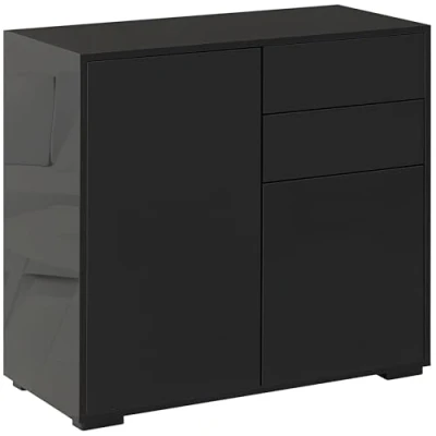 Abbildung von HOMCOM Sideboard Aufbewahrungsschrank mit 2 Schublade, Türen Mehrzweckschrank Kippschutz Aktenschrank für Wohnzimmer, Schlafzimmer Schwarz 79 x 36 74 cm