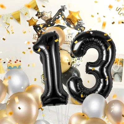 Abbildung von 13 Geburtstag Deko zahlen luftballon jahre Folienballon Schwarz für 13. Geburtstagsdeko Männer Frauen Ballon Zahl zum fliegt mit Helium 13.Geburtstagsparty 40&quot; 101cm