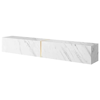 Abbildung von Selsey TV Schrank Board Sideboard Fernsehtisch Fernsehschrank 200 cm Hängend Weißer Marmor Gold Bisira