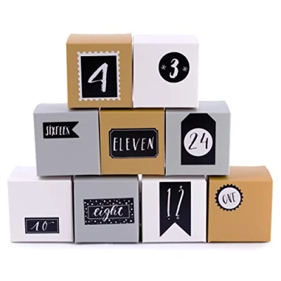Abbildung von Adventskalender zum Befüllen Boxen Silver 24 Geschenkboxen Schachteln Weihnachten, Weihnachtskalender DIY Bastelset inkl. Adventszahlen Aufkleber von pajoma