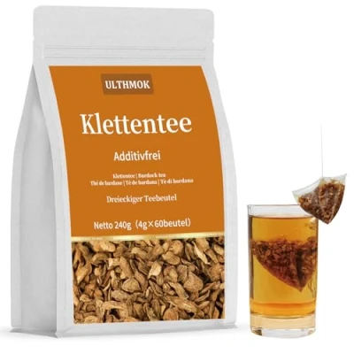 Abbildung von ULTHMOK Premium Klettenwurzel 60 Teebeutel,Burdock Root Tea 100% Natürlicher Kletten Tee, Keine Zusatzstoffe, Koffeinfrei