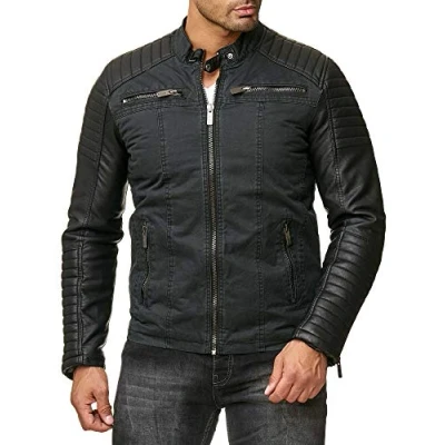 Abbildung von RedBridge Lederimitatjacke Red Bridge Herren Cotton Bikerjacke Kunst Lederjacke Schwarz XL Premium Qualität