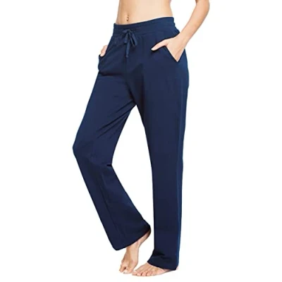Abbildung von BALEAF Damen Thermo Jogginghose Baumwolle Yogahose mit Taschen Geradem Bein Hose Sweathose Freizeithose Dunkle Blau M