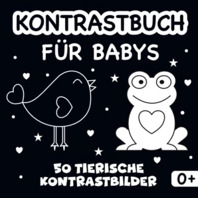 Abbildung von Kontrastbuch für Babys: Schwarzweiß Buch Neugeborene 50 tierische Kontrastbilder Babys