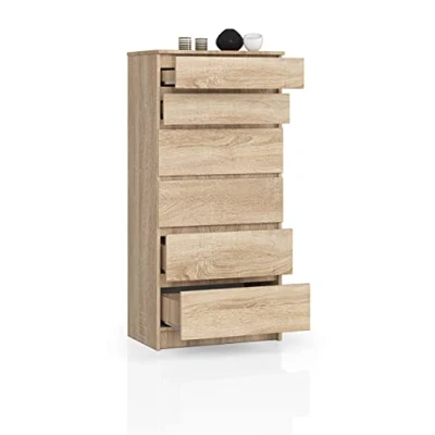 Abbildung von BDW Kommode mit 6 Schubladen, Sideboard, Multifunktionsschrank, Wohnzimmer, Esszimmer, Schlafzimmer 60x130x40cm (Sonoma Eiche)