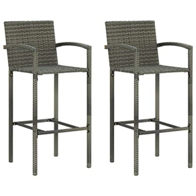 Abbildung von vidaXL 2X Barhocker Barstuhl Tresenhocker Thekenhocker Tresenstuhl Thekenstuhl Küchenhocker Bar Stuhl Hocker Innen Außen Grau Poly Rattan