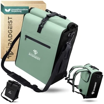 Abbildung von RADGEIST 3in1 Fahrradtasche für Gepäckträger Fahrrad Rucksack Gepäckträgertasche Umhängetasche mit Laptopfach wasserdicht 25L Mint