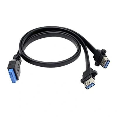 Abbildung von XMSJSIY USB 3.0 Frontplattenkabel, Motherboard, 19/20 poliges Kabel auf Buchse, Splitter Adapter, Verlängerungsstecker (50 cm)