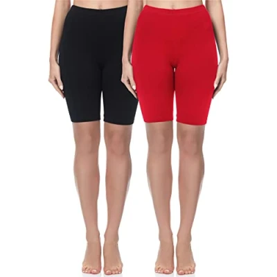 Abbildung von Merry Style Damen Sport Leggings kurz Sportleggings Radlerhose Sporthose aus Baumwolle 2 Pack MS10 200 (Schwarz/Rot(2Pack), S)