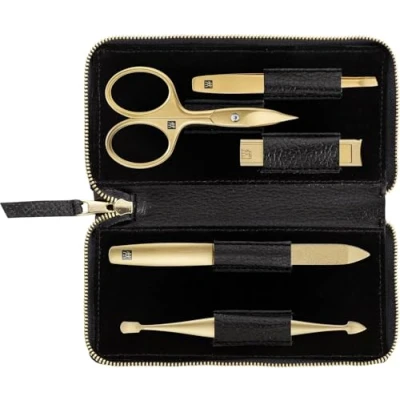 Abbildung von ZWILLING Maniküreset (5 Teilig, Schwarzes Echtleder Etui, Pflege für Hände und Füße, Reiseset, mit Nagelschere Nagelknipser), Premium, Gold Edition