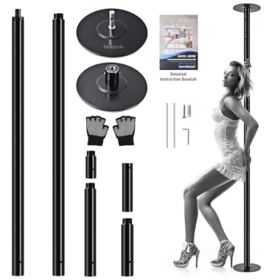 Abbildung von SereneLife Poledance Stange Statisch &amp; Rotierend, Höhenverstellbar 204 274 cm, für Indoor Pole Dance Fitness, Turnstange aus Robuster Stahl, Anti Korrosion, 280 kg Tragkraft, Einfache Montage