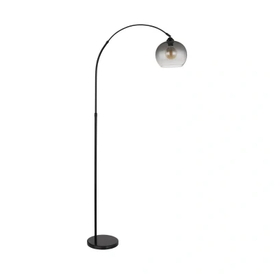 Abbildung von Globo Bogenlampe NEWCASTLE, 1 flammig, Schwarz, Metall, H 196 cm, ohne Leuchtmittel, Marmor Standfuß, Glasschirm in rauchfarben