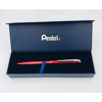 Abbildung von Pentel BL2007 EnerGel Tintenroller, hochwertig, einziehbar, Spitze 0,7 mm, Korpus aus mattem Metall, Rot Geschenkbox