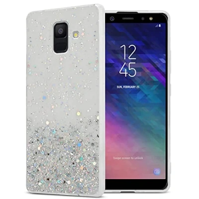 Abbildung von Cadorabo Hülle kompatibel mit Samsung Galaxy A6 2018 Rundumschutz TPU Silikon Case Mädchen Glitzer Strass Design Slim Kratzfest Weiche Gummi Bling Schutzhülle für in Transparent
