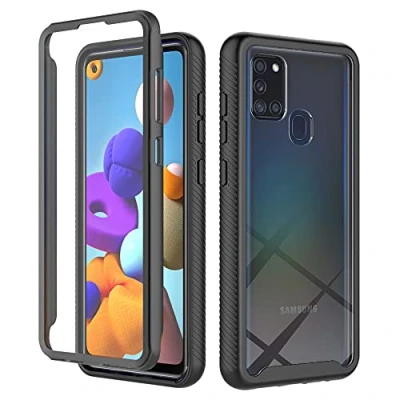 Abbildung von XINNI Hülle für Samsung Galaxy A21S, 360 Grad Stoßfeste Schutzhülle mit Integriertem Bildschirmschutz, Robuster Bumper Outdoor Full Body Case, Schwarz