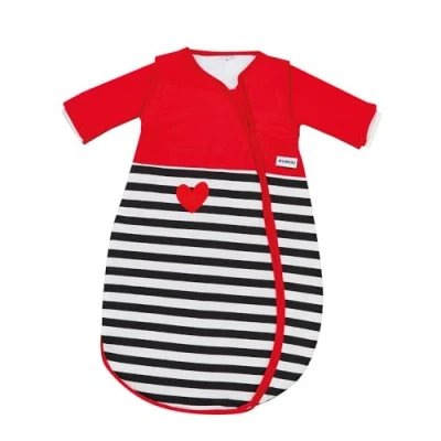 Abbildung von Gesslein 773110 Bubou Babyschlafsack mit abnehmbaren Ärmeln: Temperaturregulierender Ganzjahresschlafsack, Baby/Kinder Größe 110 cm, schwarz/weiß gestreift, rot