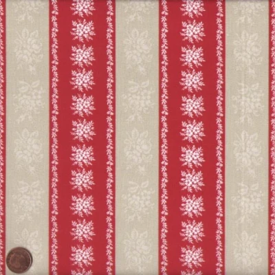 Abbildung von 100% Baumwolle Stoff Rot Weihnachten Streifen Stoffbreite: 140cm (0,5 m)