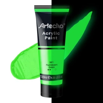 Abbildung von Artecho Acrylfarbe Leuchtfarbe Grün 120 ml, Wasserfest und Lichtecht, Schnell Trocknend, für Leinwand, Holz, Stoff, Handwerk, Leder Stein.