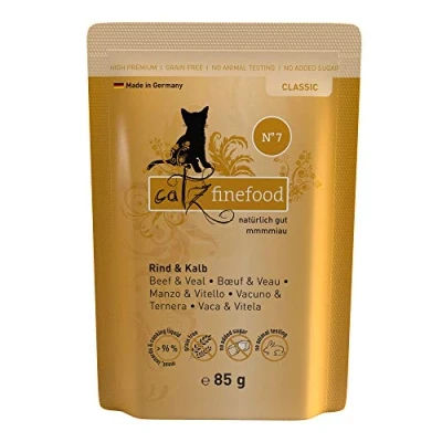 Abbildung von catz finefood N 7 Rind &amp; Kalb Feinkost Katzenfutter nass, verfeinert mit Aprikose Ananas, 16 x 85g Beutel