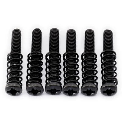 Abbildung von Musiclily Pro Metrisch M3x16mm Stahl Saitenreiter Intonations Schrauben und Federn Set für Import Tele Stil E Gitarre Brücke, Schwarz (6er Set)