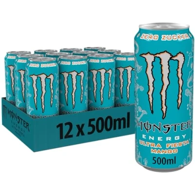 Abbildung von Monster Energy Ultra Fiesta koffeinhaltiger Drink mit leichtem Mango Geschmack ohne Zucker und Kalorien in praktischen Einweg Dosen (12 x 500 ml)
