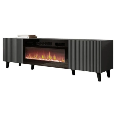 Abbildung von MIRJAN24 TV Schrank Vamos Grey 180 mit Kamin (mit 2 Türen) Fronten gefräst, Realistische LED Flamme