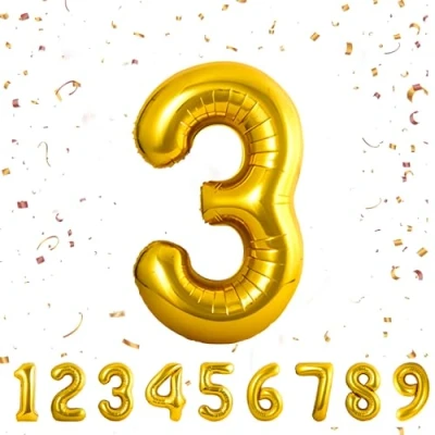 Abbildung von balloon Geburtstag zahlen Gold luftballon 3 jahre Folienballon Riesen in 40&quot; 101cm Geburtstagsdeko Ballon Zahl Deko zum fliegt mit Helium