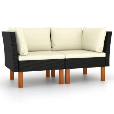 Abbildung von vidaXL 2X Eukalyptusholz Massiv Ecksofa Sofa Lounge Gartensofa Einzelsofa Gartenmöbel Loungesofa Gartensessel Garten Terrasse Poly Rattan