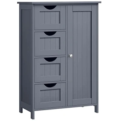 Abbildung von VASAGLE Badezimmerschrank, schmaler Badschrank, Beistellschrank, Kommode, mit 4 Schubladen, Schranktür, verstellbare Ablage, für Wohnzimmer, Küche, Flur, tief, freistehend, grau LHC41GY