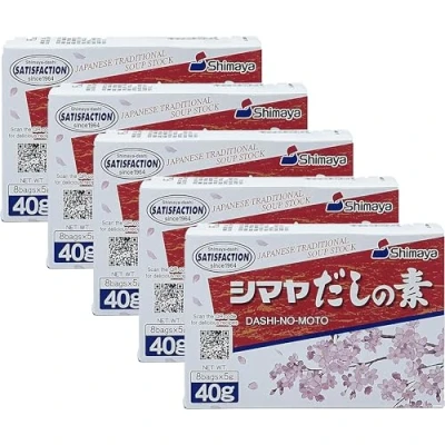 Abbildung von Shimaya Dashi No Moto japanisches Würzpulver (5er Pack (5x40g Packung)) Bonito Würzmittel (Dashi) für Suppen und Eintöpfe Granulat Pulver Japan Lebensmittel Dashipulver