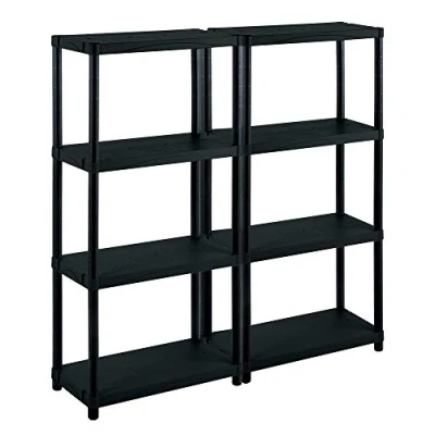 Abbildung von Kreher Spar Set 2 Stück XL Kunststoffregal, Lagerregal, 4 Böden, Schwarz, max. 100 kg Traglast pro Regal. 60 x 30 132 H cm. TÜV Rheinland.