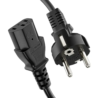 Abbildung von ETEC Stromkabel Kaltgerätekabel 3 Polig, 3,0m, Schuko Stecker Schutzkontakt Netzstecker auf C13 Kaltgerätekupplung Buchse, Netzteil Strom Kabel Netzkabel für PC Monitor Drucker, Schwarz