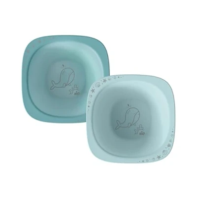 Abbildung von nip Green Öko Baby Breischale ab 4 Monate, bruchfest, mikrowellen und spülmaschinengeeignet, perfekt für Beikoststart, BPA frei, ohne Melamin, nachhaltig, 2er Set, Tiermotiv, Blau