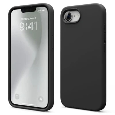 Abbildung von elago Premium Liquid Silikon Hülle Kompatibel mit iPhone SE 4. Generation Hülle, Ganzkörper Handyhülle, Stoßfest, Kratzfester weicher Mikrofaser Innenfutter (Schwarz)