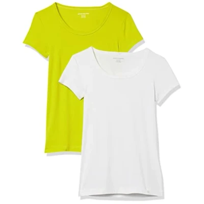 Abbildung von Amazon Essentials Damen T Shirt mit Flügelärmeln und U Ausschnitt in schmaler Passform, 2er Pack, Weiß/Lindgrün, XL
