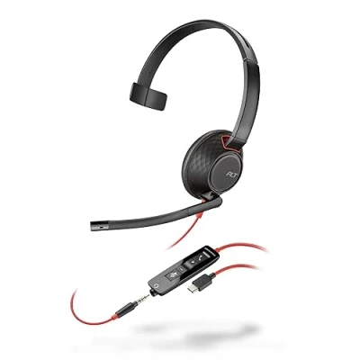 Abbildung von Schnurgebundenes Headset Poly Blackwire 5210 (Plantronics) Flexibler Mikrofonarm mit Noise Cancelling Ein Ohr Verbindung PC/Mobilgeräten über USB C, A oder 3,5 mm, Kompatibel: Teams, Zoom