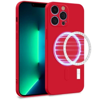 Abbildung von MyGadget Hülle für Apple iPhone 13 Pro [ kompatibel mit MagSafe ] Zweilagige Handyhülle Kameraschutz Cover Innenfutter &amp; Silikon außen Rot