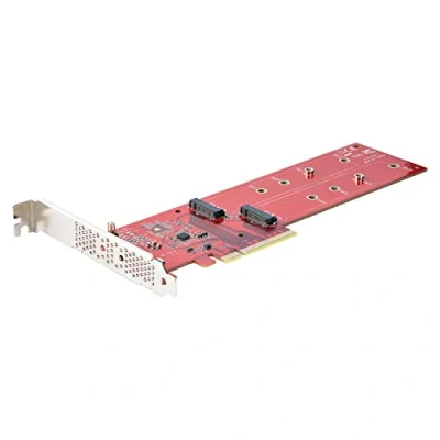 Abbildung von StarTech.com Dual M 2 PCIE AdapterKarte, x8/ x16 auf AHCI oder NVMe M.2 SSDs, PCI Express 4.0, 7,8GB/s pro Laufwerk, Bifurkation Erforderlich Windows/Linux Kompatibel (DUAL M2 CARD B)